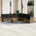 vidaXL Salon de jardin avec coussins 10 Pièces gris résine tressée