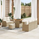 Set de Canapé de Jardin 8 Pièces avec Coussins Beige Poly Rattan Acacia