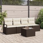Ensemble de Canapés de Jardin de 5 pièces avec Coussins Marron en Rattan Poly