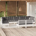 vidaXL Salon de jardin 9 Pièces avec coussins blanc bois de pin massif