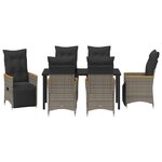 vidaXL Ensemble de Dîner de Jardin de 7 Pièces avec Coussins Gris Rattan PE