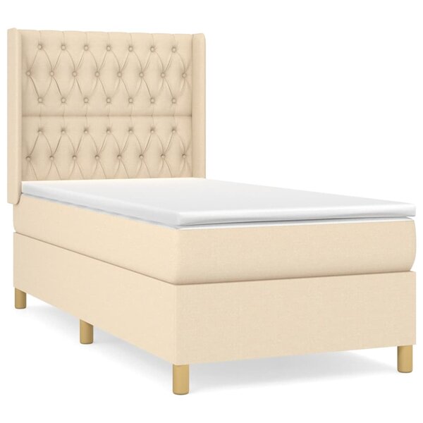 vidaXL Sommier à lattes de lit avec matelas Crème 90x200 cm Tissu