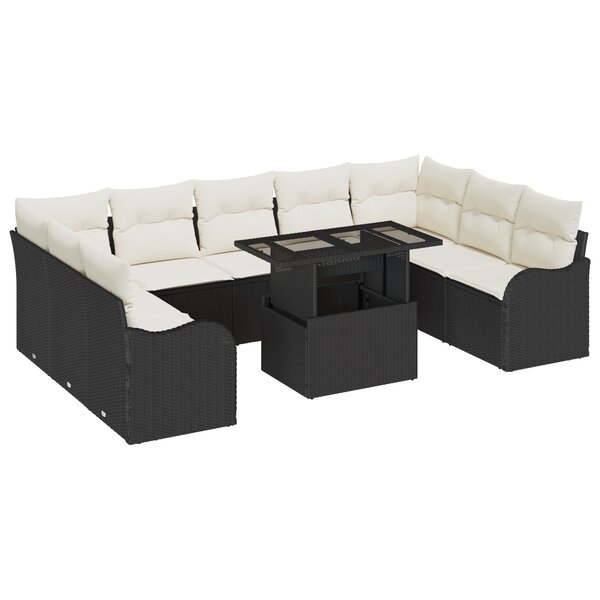 Ensemble de Canapés de Jardin de 10 Pièces avec Coussins Rattan Poly Noir