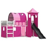 vidaXL Lit superposé avec toboggan et rideaux rose 90x190 cm