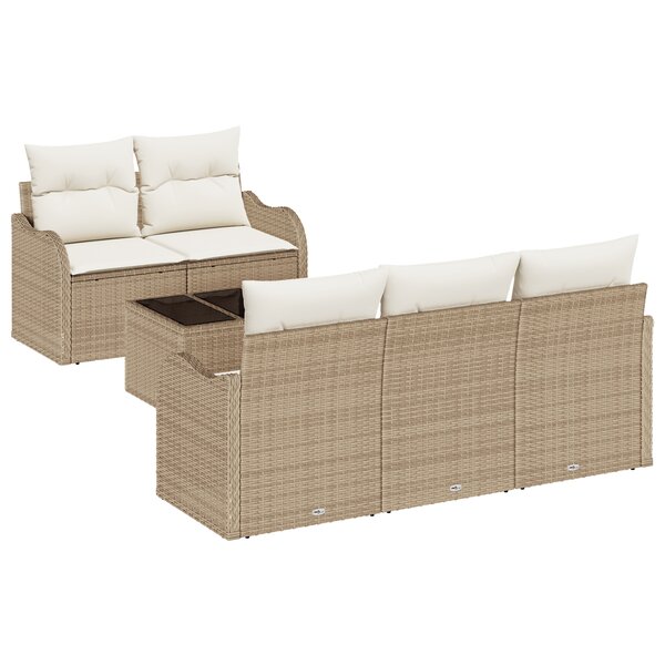 Ensemble de Canapés de Jardin 6 Pièces avec Coussins Beige Rattan Poly