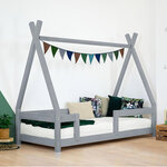 Lit Tipi enfant avec barrière bois massif naturel vernis 80 x 180 cm