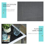 Lot de 2 bains de soleil design contemporain table basse plateau verre trempé métal époxy textilène gris foncé