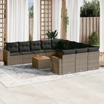vidaXL Salon de jardin avec coussins 12 Pièces gris résine tressée