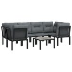 Salon de jardin meuble d'extérieur ensemble de mobilier 7 pièces résine tressée noir et gris 02_0017448