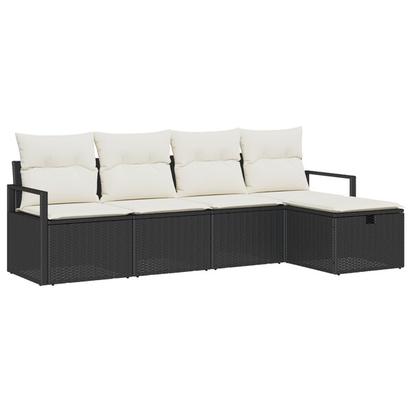 Canapé de Jardin 5 Pièces avec Coussins Noir en Poly Rattan