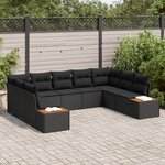 vidaXL Ensemble de Canapé de Jardin de 9 Pièces avec Coussins Noir Rattan Poly Acacia