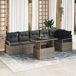 Ensemble de Sofa de Jardin 7 pièces avec Coussins Gris Poly Rattan