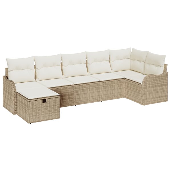 Ensemble de canapé de jardin 7 pièces vidaXL avec coussins Beige Poly Rotin