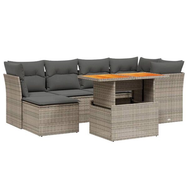 vidaXL Salon de jardin avec coussins 7 Pièces gris résine tressée