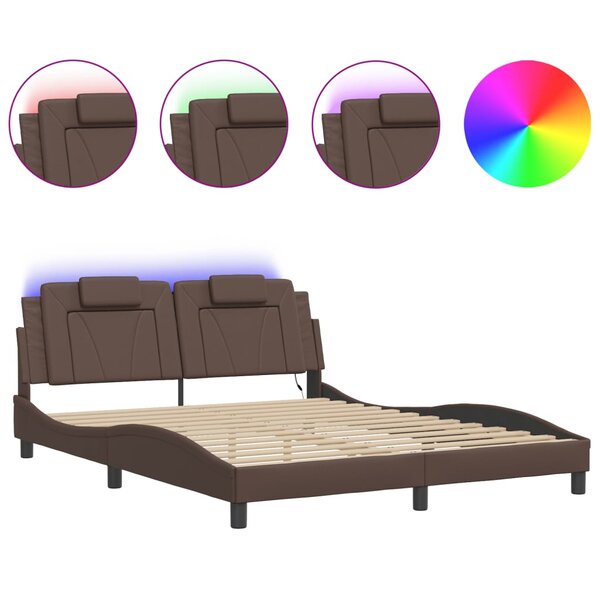 vidaXL Cadre de lit avec LED sans matelas marron 160x200 cm