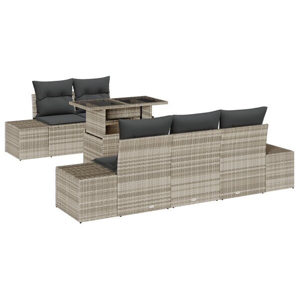 vidaXL Ensemble de canapé de jardin 6 pièces avec coussins Gris clair en poly rattan
