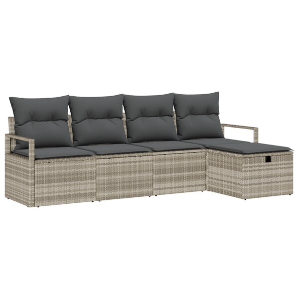 Ensemble de canapé de jardin vidaXL de 5 pièces avec coussins en rotin poly gris clair
