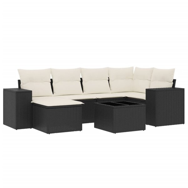 vidaXL Salon de jardin 7 Pièces avec coussins noir résine tressée