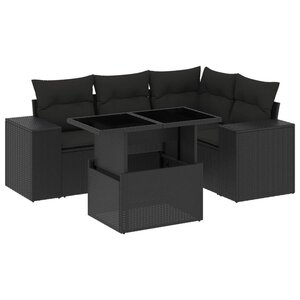 vidaXL Salon de jardin 5 Pièces avec coussins noir résine tressée