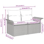 vidaXL Canapé de jardin 2 places avec coussins en poly rotin noir