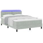 Lit box spring vidaXL avec matelas et lumière LED gris clair 140x200 cm velours