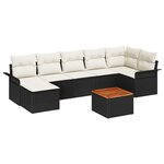 Set de Canapé de Jardin de 8 Pièces avec Coussins Noir Rattan Poly Acacia