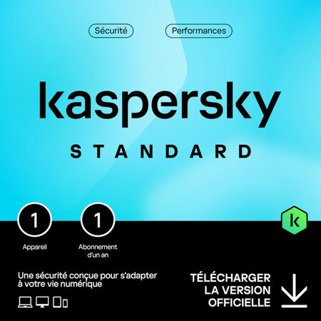 Kaspersky Standard - Licence 1 an - 1 appareil - A télécharger