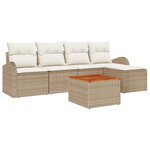 vidaXL Ensemble de Sofa de Jardin 6 Pièces avec Coussins Beige Rattan Acacia