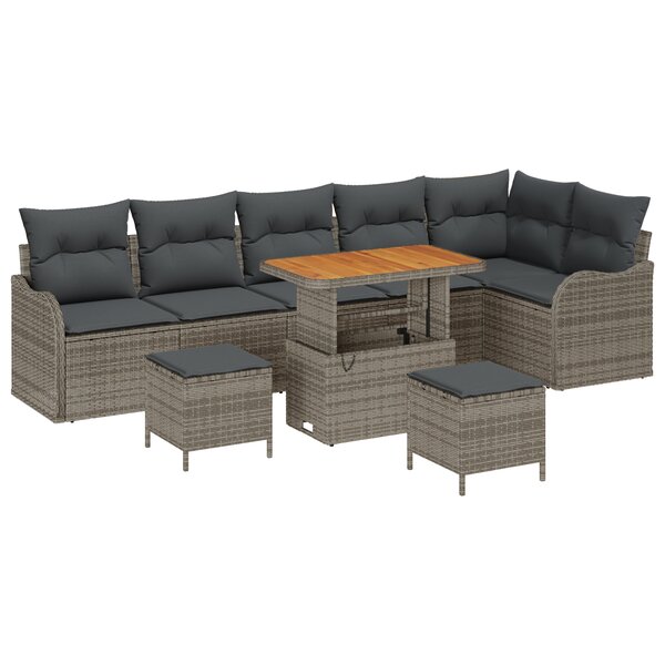 Ensemble de canapé de jardin 9 pièces vidaXL avec coussins gris poly rotin acacia