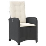 vidaXL Chaise inclinable de jardin avec coussins noir résine tressée