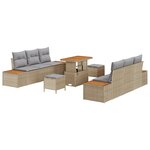 vidaXL Ensemble de canapé de jardin 9 pièces avec coussins Beige Poly Rattan Acacia