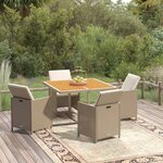 vidaXL Ensemble à manger de jardin et coussins 5 Pièces Poly rotin Beige