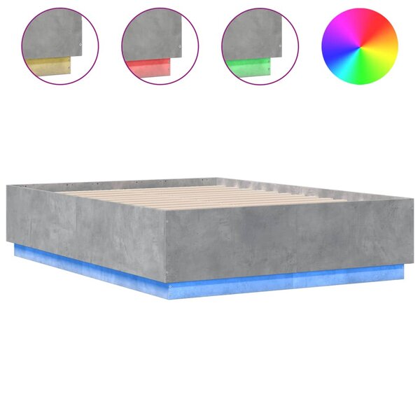 vidaXL Cadre de lit avec lumières LED gris béton 120x190 cm