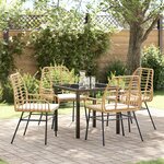 vidaXL Ensemble de salle à manger de jardin 5 pièces avec coussins marron en poly rattan
