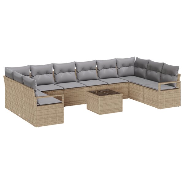 Canapé de jardin 11 pièces vidaXL avec coussins en rotin poly noir