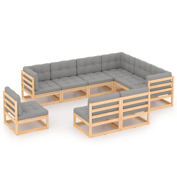 vidaXL Salon de jardin 9 Pièces avec coussins Bois de pin massif