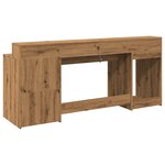 Bureau table poste de travail meuble d'ordinateur informatique étude avec lumières LED chêne artisanal bois d'ingénierie brun 02_0023414