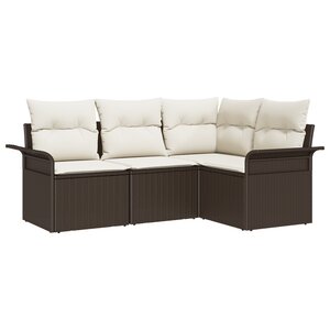 Ensemble de canapé de jardin 4 pièces avec coussins en poly rotin marron