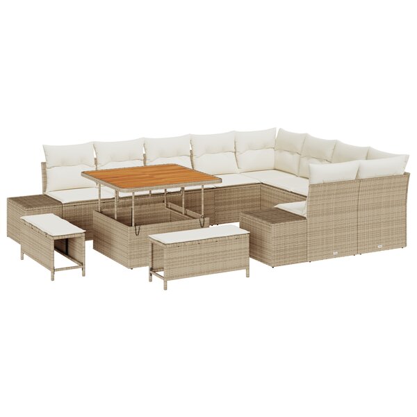 Canapé jardin 12 pièces avec coussins Beige Poly Rattan Acacia