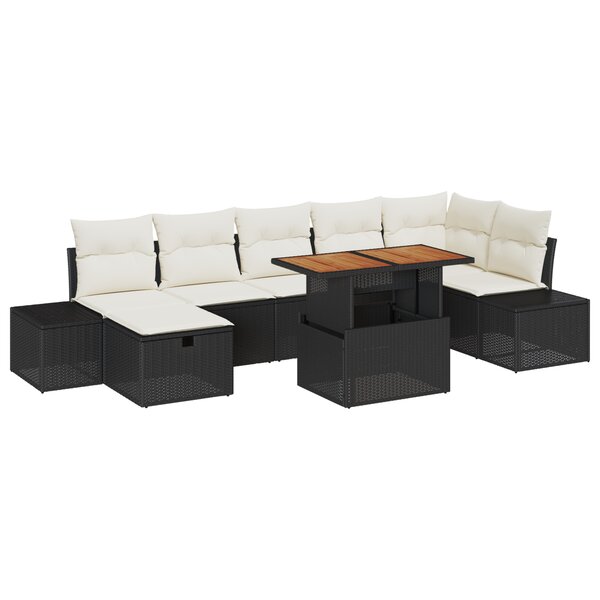 vidaXL Ensemble de salle à manger de jardin 8 pièces avec coussins Noir Poly Rotin Acacia