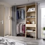 Dressing extensible avec rideau + 1 tiroir - Décor chêne naturel - 160-113 x 50 x Hauteur 205 cm