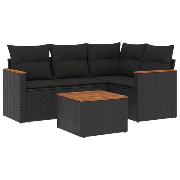 vidaXL Salon de jardin 5 Pièces avec coussins noir résine tressée