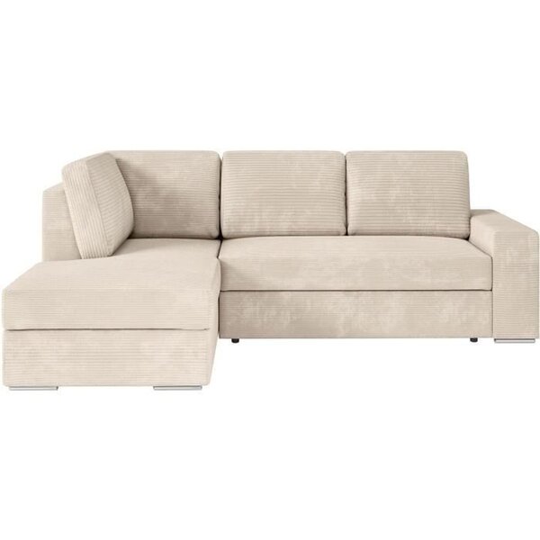Canapé d'angle gauche convertible ARTEMIS 4 places - Velours côtelé beige - 246 x 174 x 96 cm