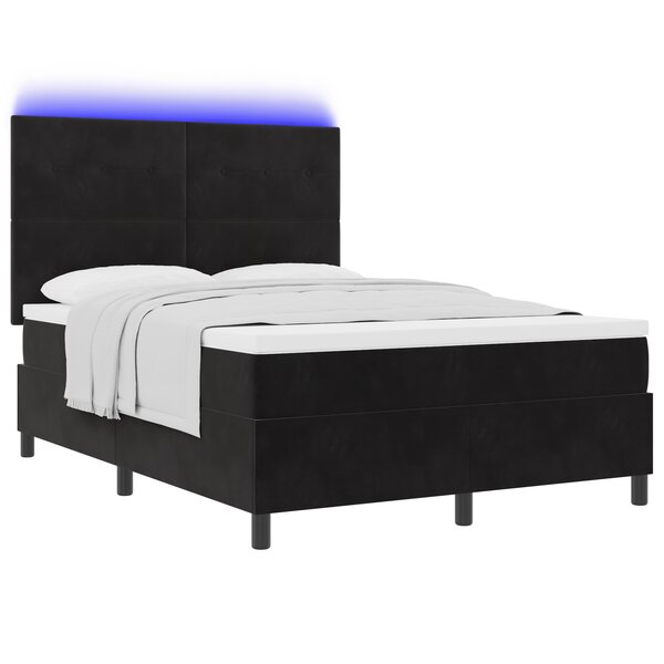Lit coffre-box vidaXL avec matelas et LED Noir 160x200 cm Velours
