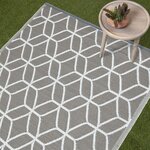 Tapis extérieur terrasse réversible - Tapis de jardin imperméable et résistant UV - Géométrique - Gris - 120x180 cm - HOMESCAPES