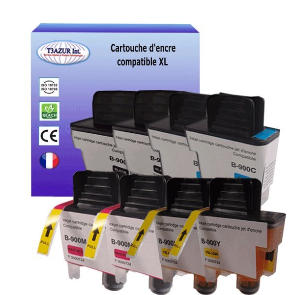 T3AZUR Lot de 8 Cartouches compatibles avec Brother LC900 pour Brother MFC-5840CN  MFC-610CLN  MFC-610CLWN  MFC-615CL
