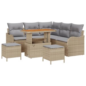 Canapé de Jardin 8 Pièces Beige Rattan Poly Acacia