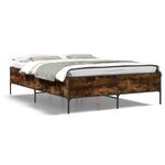 vidaXL Cadre de lit chêne fumé 150x200 cm bois d'ingénierie et métal