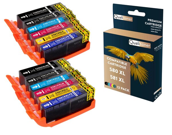 Qualitoner - 12 cartouche compatible pour canon 580xl - 581xl 580 xl - 581 xl noir xxl (x2) + cyan (x2) + magenta (x2) + jaune (x2) + noir (x2) + photo bleu (x2) ()