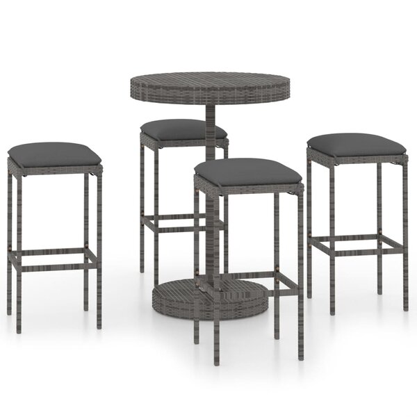 vidaXL Ensemble de bar de jardin 5 Pièces et coussins Résine tressée Gris